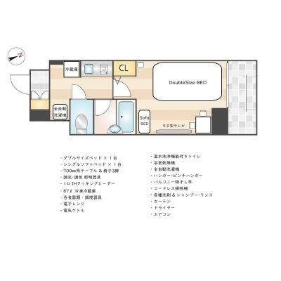 【25年12月オープン】ニューガイアリルーム芝№27　6th floor ダブルルーム (Wi-Fi無料・禁煙🚭・浴室乾燥・IHクッキングヒーター)の物件間取り図