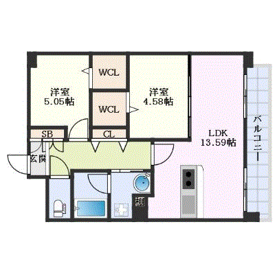 マンスリーリブマックス菊陽町・三里木駅リブス■エグゼ【2LDK・駐輪場在・設備充実】≪エクセレントシリーズ≫の間取り図