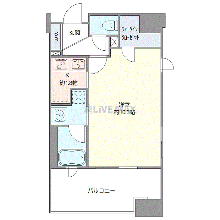 マンスリーリブマックス高田馬場・西早稲田ラヴィーナ☆『禁煙ルーム・1K・32平米』【追い焚き機能・独立洗面・浴室乾燥付】≪エクセレントシリーズ≫の間取り図