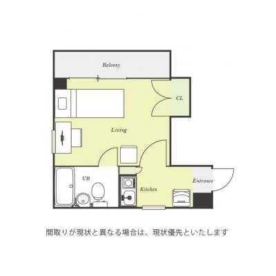 ユニオンマンスリー北越谷３　303　1K・セミシングル☆【禁煙ルーム】人気の角部屋♪安心のモニター付きインターフォン＆室内洗濯機完備！冷蔵庫や電子レンジなど生活家電のあるお部屋の物件間取り図