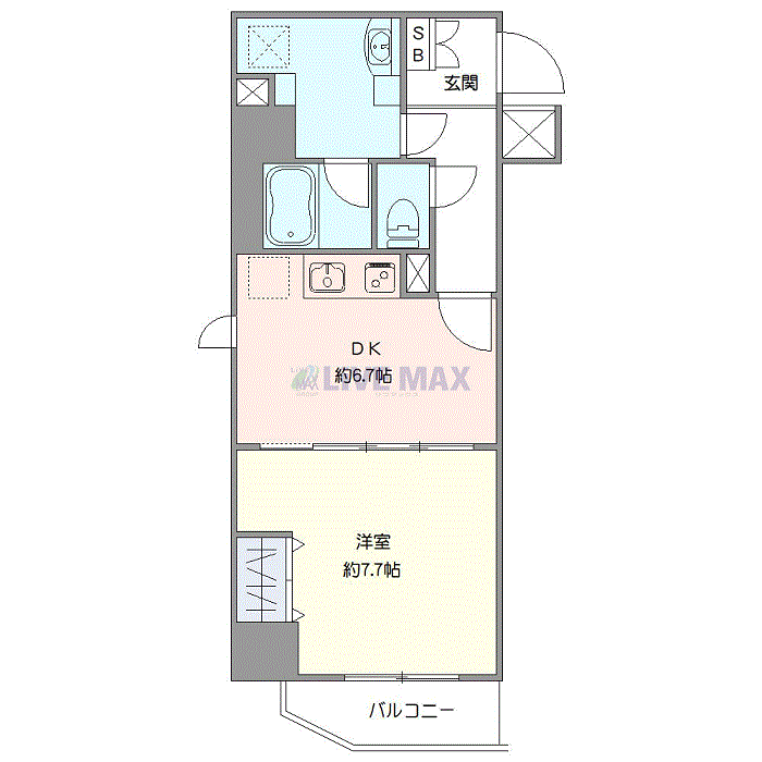 マンスリーリブマックス南千住スカイガーデンⅤ■『禁煙ルーム・1DK・40平米』【Wi-Fi無制限・追い焚き機能】≪プレミアムシリーズ≫の間取り図