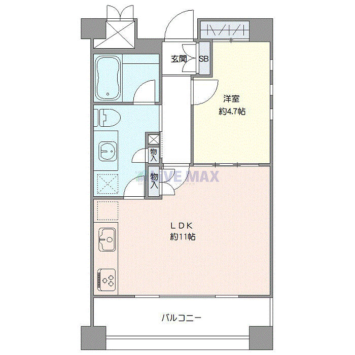 マンスリーリブマックス小田急線千歳船橋WESTビシーム▲『禁煙ルーム・1LDK・39平米』【追い焚き機能・独立洗面】≪スタンダードシリーズ≫の物件間取り図
