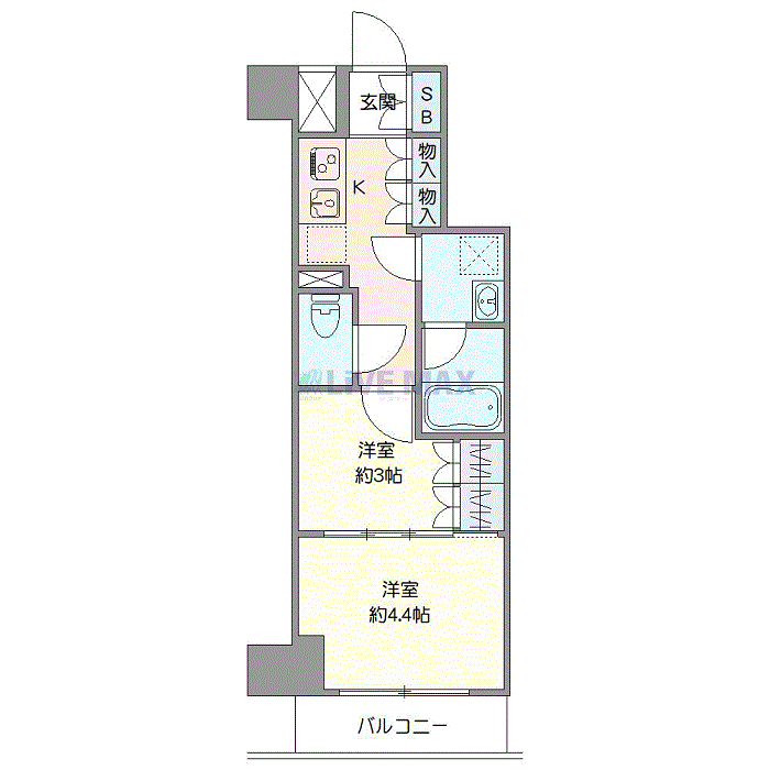 グッドステイ埼京線板橋駅前・北池袋スカイガーデン■『禁煙ルーム・2K・27平米・Wi-Fi無制限・追い焚き機能・浴室乾燥付』【デラックス】の間取り図