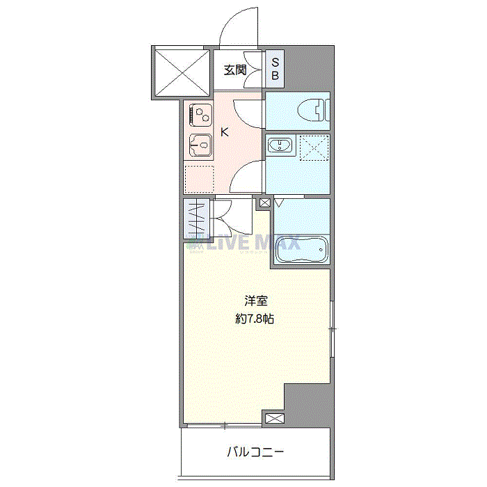 マンスリーリブマックス浅草スカイガーデンⅣ■『禁煙ルーム・1K・25平米』【Wi-Fi無制限・独立洗面・浴室乾燥付】≪プレミアムシリーズ≫の間取り図