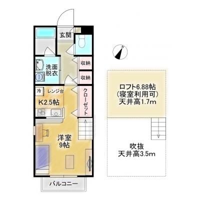 Bizroom／フェリ・メゾン105　【2名入居〇】ロフト付きで天井高い！物件前にバス停あり！！の間取り図