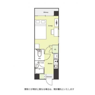 ユニオンマンスリー春日部１　701　1K・セミダブル☆【禁煙ルーム】人気の角部屋＆2面採光！バストイレ別＆温水洗浄便座完備♪デスク・チェアのあるお部屋の間取り図