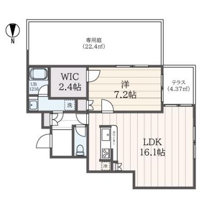 東都マンスリーカーサトレスC【６名入居可！WiFi無料！】1LDKの間取り図