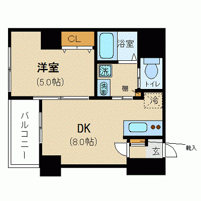 OneLife札幌ハーベスト【★独立洗面台、洗浄機付便座《1DKの広々空間！》】の間取り図
