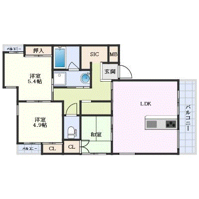 グッドステイ小禄アクシスコート■エグゼ【ハイクラス・Wi-Fi対応・3LDK・駐輪場付・設備充実】の間取り図
