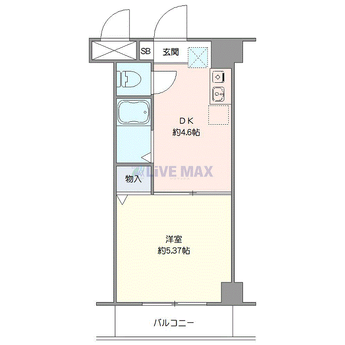 マンスリーリブマックス西横浜駅前リーヴェル■『禁煙ルーム・1DK』【セパレート】≪スタンダードシリーズ≫の間取り図