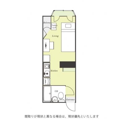 ユニオンマンスリー坂戸駅前１　105　1R・シングル☆【禁煙ルーム】室内洗濯機やたっぷり収納2ドア冷蔵庫など生活家電完備！観葉植物やインテリアスペースなど色々な使い方ができる出窓のあるお部屋の間取り図