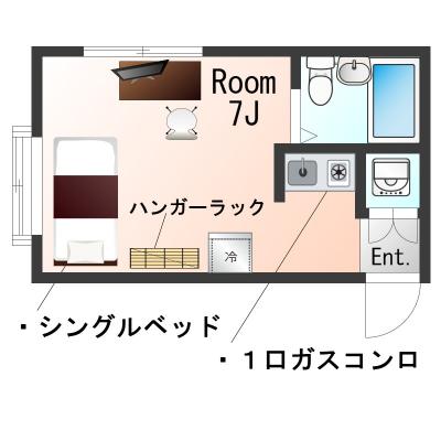 ★Sステイ京都プティシャンテ円町駅前【禁煙ルーム ・ワンルーム】★インターネットWi-Fiレンタル可★ガスキッチン★1階★の物件間取り図