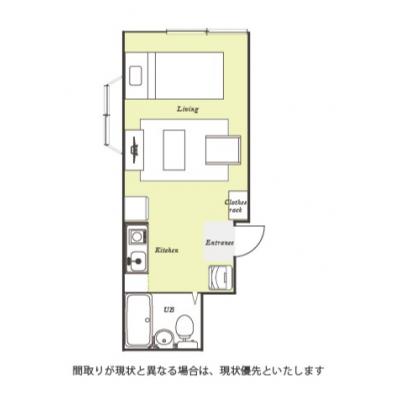 ユニオンマンスリー志木２　102　1R・シングル☆【禁煙ルーム】人気の角部屋＆ディスプレイスペースとしてもおすすめ出窓のある2面採光のお部屋♪室内洗濯機や冷蔵庫など生活家電完備の間取り図