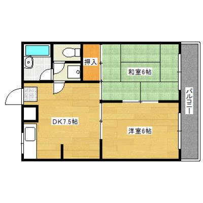 コーポ高橋　３F（駐車場確保可能・広々２DK・ゆめタウン広島すぐそば）の物件間取り図
