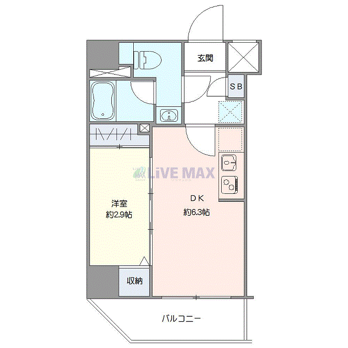 マンスリーリブマックス押上・東京スカイツリーNORTHログ☆『禁煙ルーム・1DK・25平米』【Wi-Fi無制限・独立洗面・浴室乾燥付】≪プレミアムシリーズ≫の物件間取り図