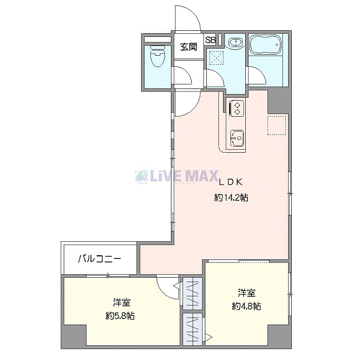 グッドステイ札幌・大通EASTスパイア■『禁煙ルーム・2LDK・51平米・独立洗面・ツイン』【ベーシック】の間取り図