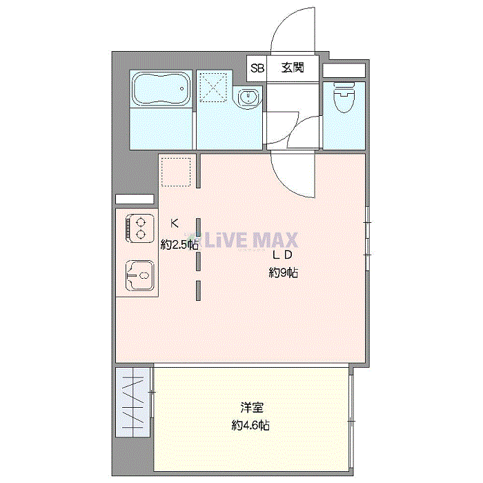 マンスリーリブマックス札幌・大通EASTスパイアⅡ■『禁煙ルーム・1LDK・36平米』【独立洗面】≪スタンダードシリーズ≫の間取り図