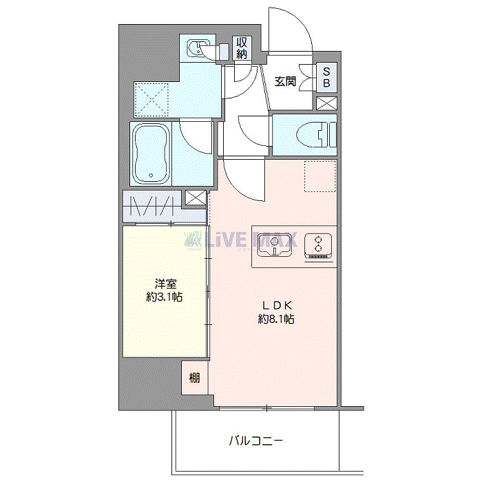 グッドステイ大宮EASTシーフォルム■『禁煙ルーム・1LDK・30平米・Wi-Fi無制限・カウンターキッチン』【デラックス】の間取り図