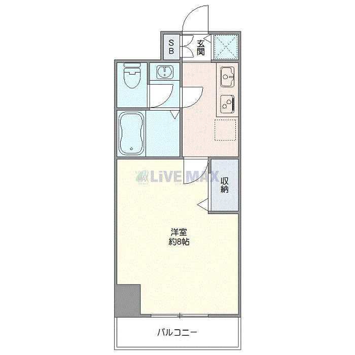 マンスリーリブマックス日本橋浜町SOUTHヴィレ※『禁煙ルーム・25平米・駅4分』【独立洗面】≪スタンダードシリーズ≫の間取り図