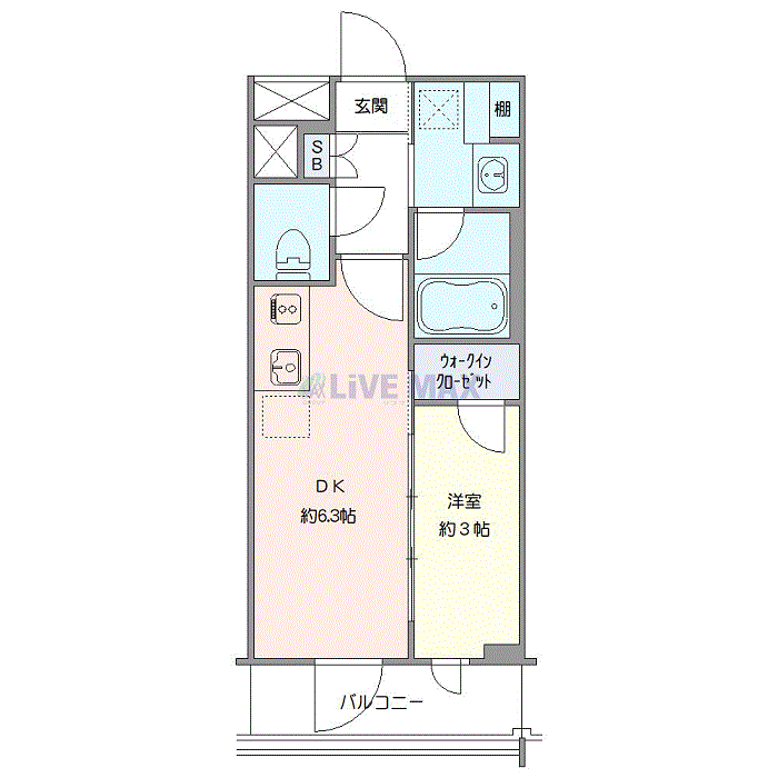 グッドステイ品川旗の台SOUTHプライム※『禁煙ルーム・1DK・26平米・独立洗面・浴室乾燥付』【デラックス】の間取り図