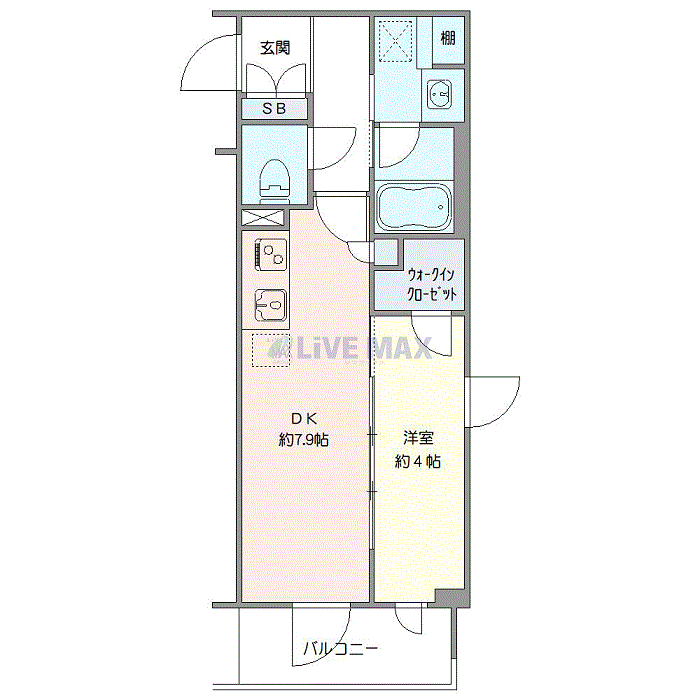 マンスリーリブマックス品川旗の台SOUTHプライム※『禁煙ルーム・1DK・31平米』【独立洗面・浴室乾燥付】≪プレミアムシリーズ≫の間取り図
