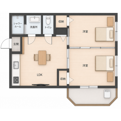 【石垣島中心｜最大4名】家具家電付2DK｜Wi-Fi完備・長期滞在出張向けの間取り図