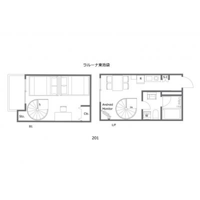 サンシャイン池袋も徒歩圏内/広々メゾネットタイプ/家具・家電完備/ラルーナ東池袋 201の間取り図