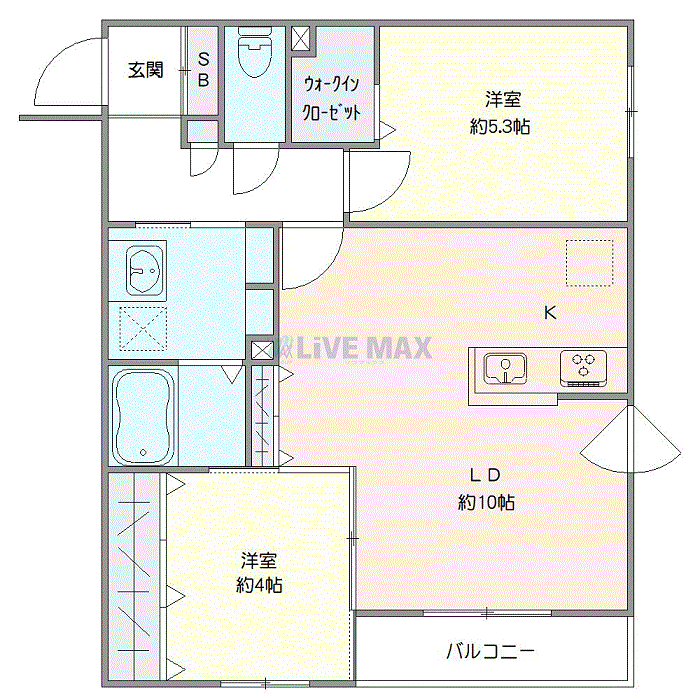 グッドステイ千歳NORTHスクエア■『禁煙ルーム・2LDK・53平米・ツイン・駐車場有・追い焚き機能』【デラックス】の物件間取り図