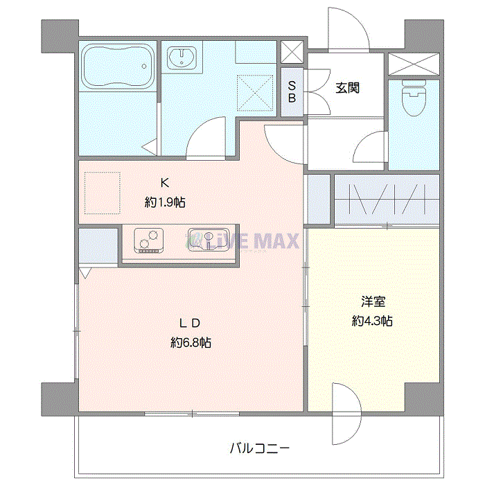 グッドステイ札幌・中島公園WESTスクエア■『禁煙ルーム・1LDK・32平米・Wi-Fi無制限・独立洗面・浴室乾燥付』【デラックス】の間取り図
