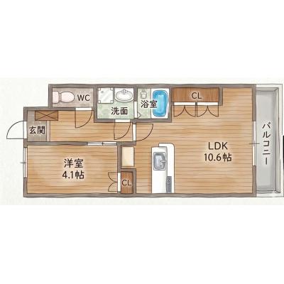 一宮市マンスリー🏢2名入居可👫駐車場1台無料🚙徒歩圏内に飲食店多数あり🍴の物件間取り図