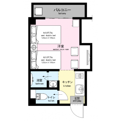 Miro Hotel 難波 ツインルームの間取り図