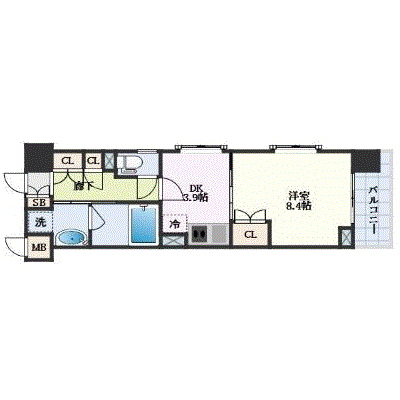 グッドステイ五条駅西ベラジオ■エグゼ【ハイクラス・1DK・設備充実】の間取り図