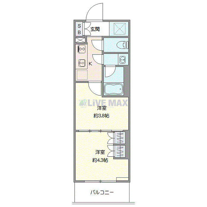 グッドステイ世田谷線上町WEST◆『禁煙ルーム・2K・25平米・Wi-Fi無制限・独立洗面・浴室乾燥付』【デラックス】の間取り図