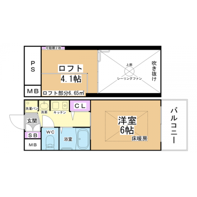 特選【三ノ宮駅　徒歩2分】EC三宮駅前ラ・ドゥー【NET無料・４帖のロフト付・床暖房・浴室暖房乾燥機・温水洗浄便座】の間取り図