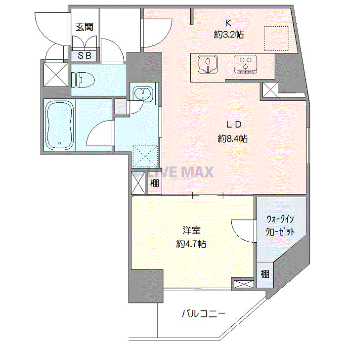 マンスリーリブマックスつくばEXP浅草WESTレアライズⅣ■『禁煙ルーム・1LDK・41平米』【Wi-Fi無制限・追い焚き機能】≪エクセレントシリーズ≫の間取り図