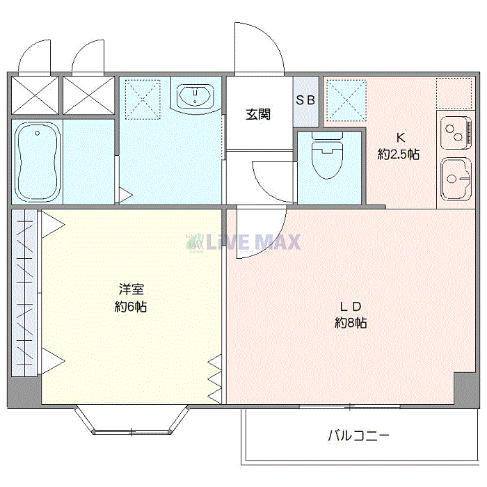 マンスリーリブマックス函館・五稜郭WESTパルティール■『禁煙ルーム・1LDK・40平米』【1名入居限定・独立洗面】≪スタンダードシリーズ≫の間取り図
