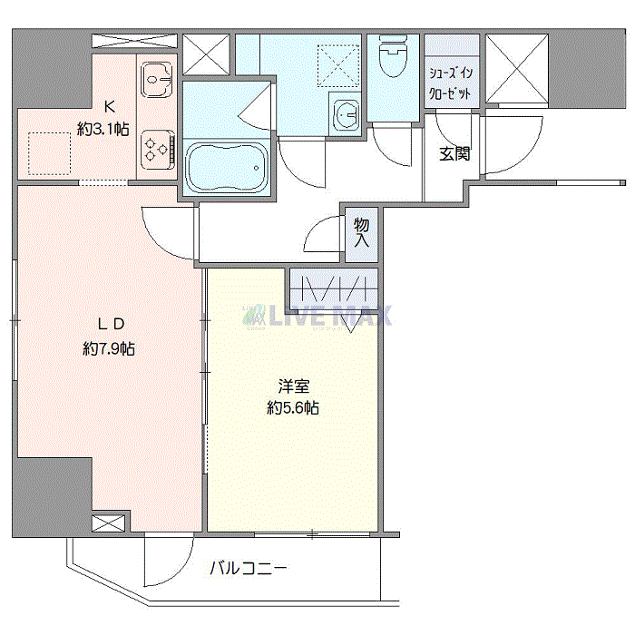 マンスリーリブマックス大塚ガリシア■『禁煙ルーム・1LDK・42平米』【追い焚き機能・独立洗面・浴室乾燥付】≪プレミアムシリーズ≫の間取り図