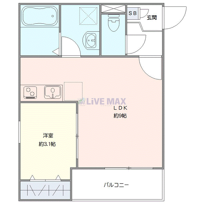マンスリーリブマックス西八王子WESTピレン■『禁煙ルーム・1LDK・30平米』【Wi-Fi無制限・追い焚き機能】≪エクセレントシリーズ≫の間取り図