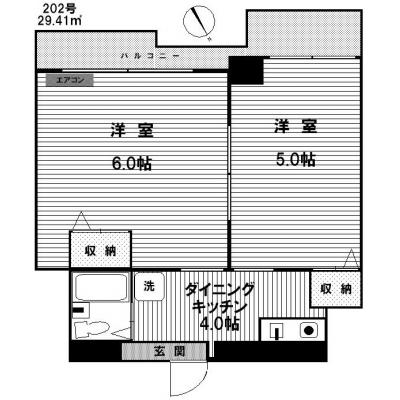 『クレセントユニ高津』　駅近・2K・シェア可・29㎡・広め・禁煙　の物件間取り図