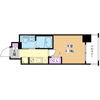 【芝公園・浜松町・日の出・大門】◇EP芝公園　１Ｋ◇【分譲タイプ・ペット相談相談可・NET無料・独立洗面台・２口ガスコンロ・浴室暖房乾燥機・温水洗浄便座】の間取り図