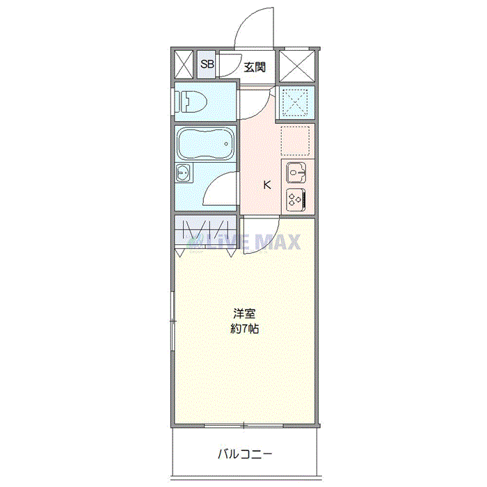 マンスリーリブマックス新宿WEST『禁煙ルーム・1K・22平米』≪スタンダードシリーズ≫の間取り図