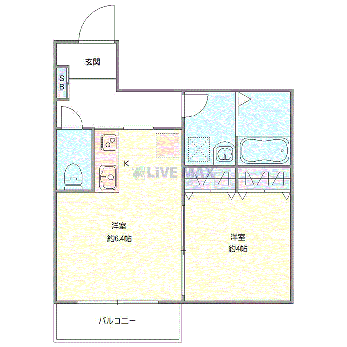 マンスリーリブマックス黒砂台アーバンテラス『禁煙ルーム・1DK・29平米』【浴室乾燥機・温水洗浄便座】≪エクセレントシリーズ≫の物件間取り図