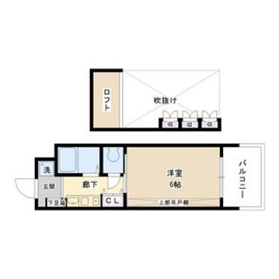 今だけ割引【肥後橋駅、中之島駅、北新地駅】EC大阪・中之島南【法人契約可、分譲タイプ、NET無料、ロフト付・床暖房・独立洗面台、洗浄便座、浴室暖房乾燥】の間取り図