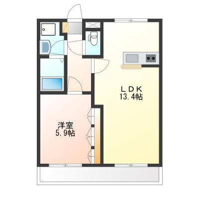 フォレストコート1LDK　2名利用可　国道新4号近く　小山工業団地すぐ傍　結城工業団地にもアクセス抜群の間取り図
