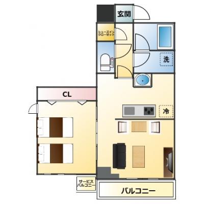 【✨デザイナーズルーム✨】TNS秋葉原スカイガーデン　＜ツインベッド🛏＞の物件間取り図