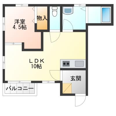 イエローハイツ1LDK　富士通小山工場近くにオープン　の間取り図
