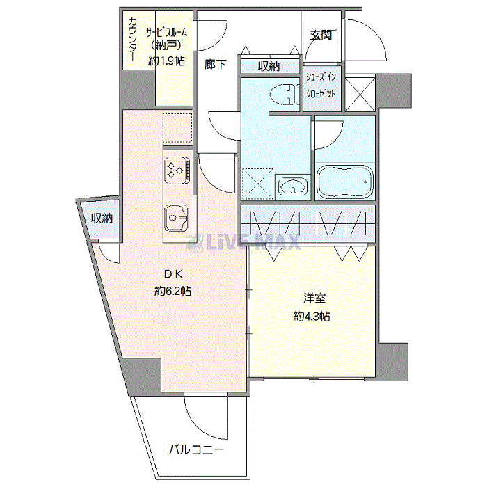 マンスリーリブマックス東向島WEST■『禁煙ルーム・1DK＋S・40平米』【Wi-Fi無制限・追い焚き機能】≪プレミアムシリーズ≫の間取り図