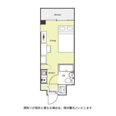 ユニオンマンスリー花小金井２　106　1R・セミダブル☆【禁煙ルーム】人気の角部屋！安心の建物AL＆室内洗濯機完備！デスク・チェア＆冷蔵庫や電子レンジなど生活家電のあるお部屋の物件間取り図
