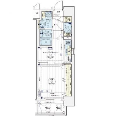 【大須観音駅　徒歩5分】EC名古屋栄プレシャス 1DKタイプ・30.33㎡④【NET無料・ペット可・分譲・浴室乾燥・2口ガスコンロ・オートロック】の間取り図