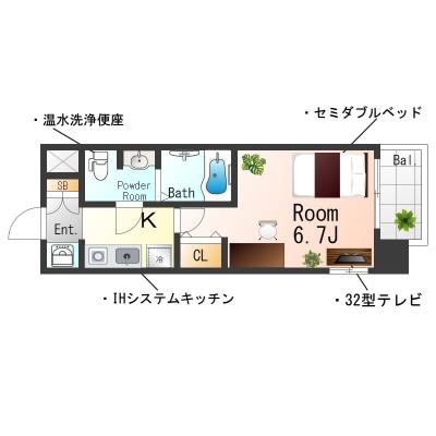 OneLife深江本町コートSL【オートロック・バストイレ別・独立洗面台】の物件間取り図
